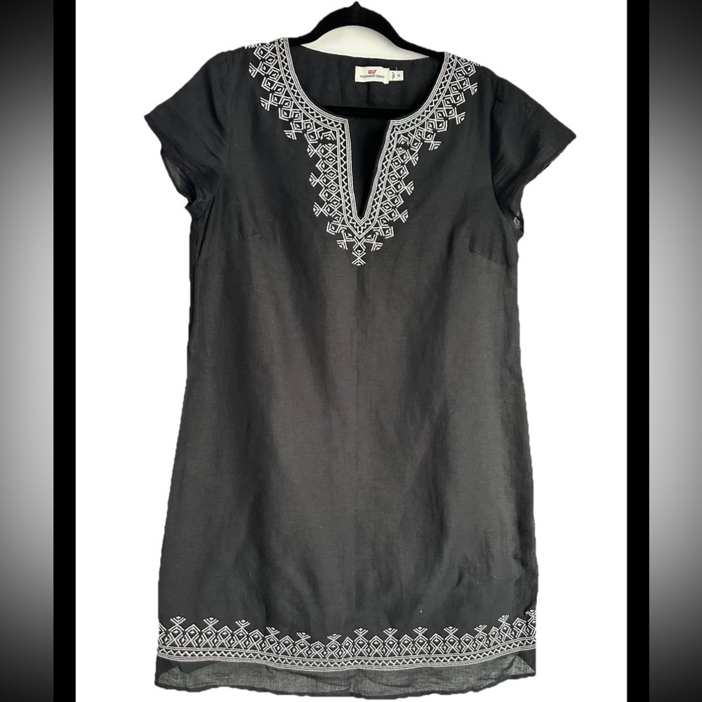 VINEYARD VINES Womens Holiday Embroidered Shift Dress Black Size 10